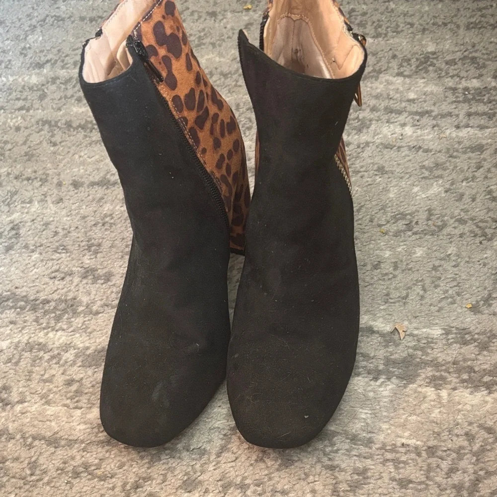 Leopard and Black Ankle Booties size 8